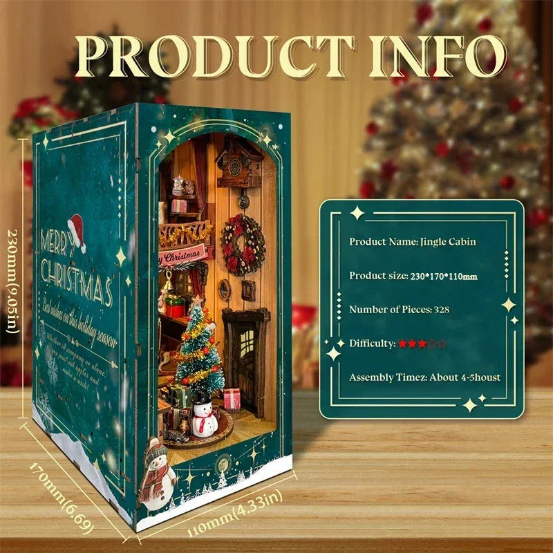 Diy Wooden Book Nook Kit Shelf Insert - 메리 크리스마스 DIY 나무 책장 인서트