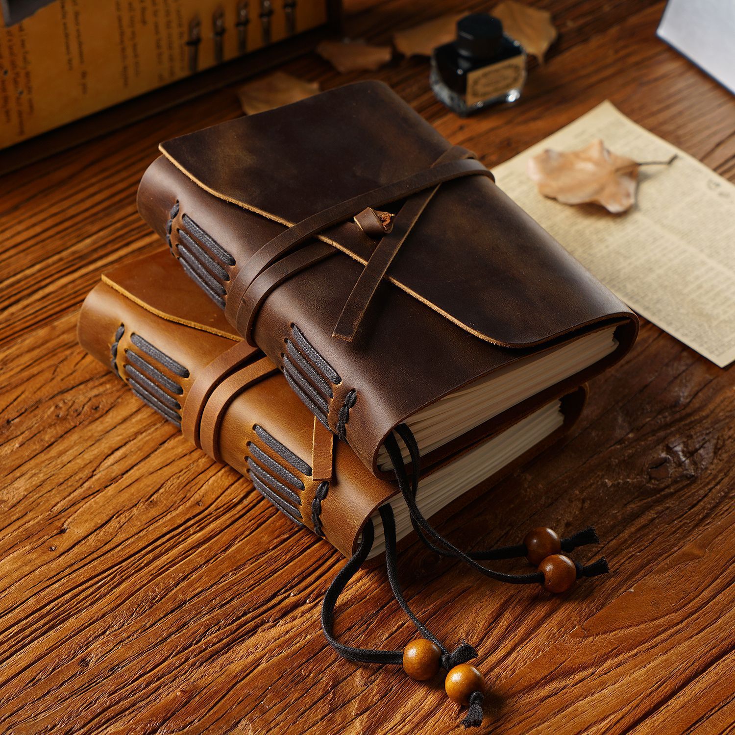 천연 소가죽으로 만든 여행용 노트, 왁스 처리된 빈티지 - Vintage Leather Journal Notebook 리뷰 및 가격